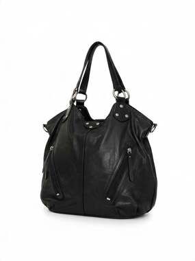 Ellington Black Leather Slouchy Hobo Shoulder Bag Silver Hardware